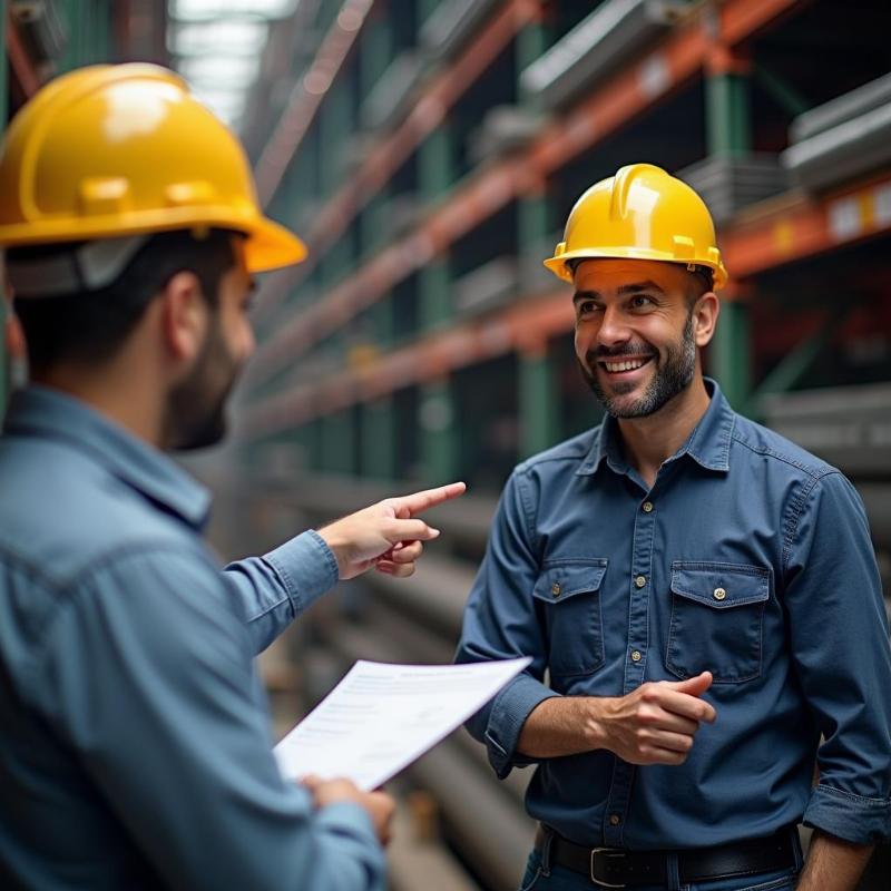 Hình ảnh chuyên gia vật liệu xây dựng tư vấn cách chọn mua sắt U10 chất lượng cao từ các nhà cung cấp uy tín, kiểm tra tem mác và chứng chỉ CO/CQ